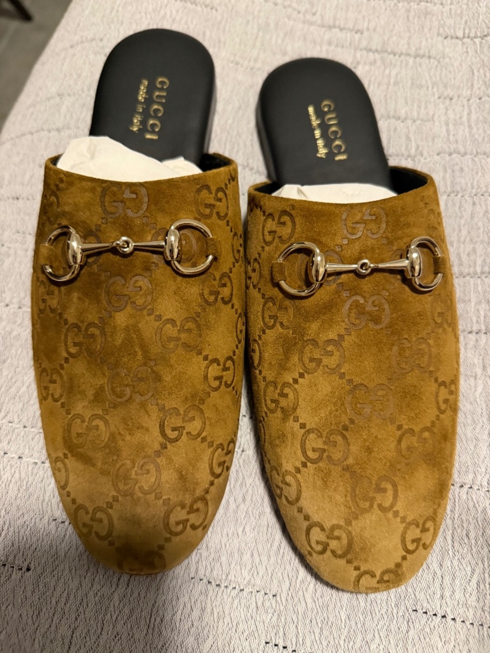 Gucci Lucy Logo Suede Mule Loafers in Pepper Brown Size 38.5